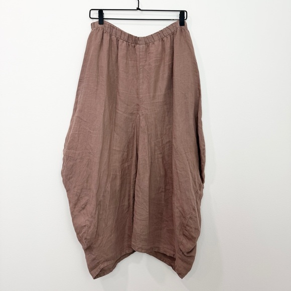 Match Point Linen Maxi Skirt Size XL Boho Oversized Balloon Hem Brown Parachute - Picture 2 of 7